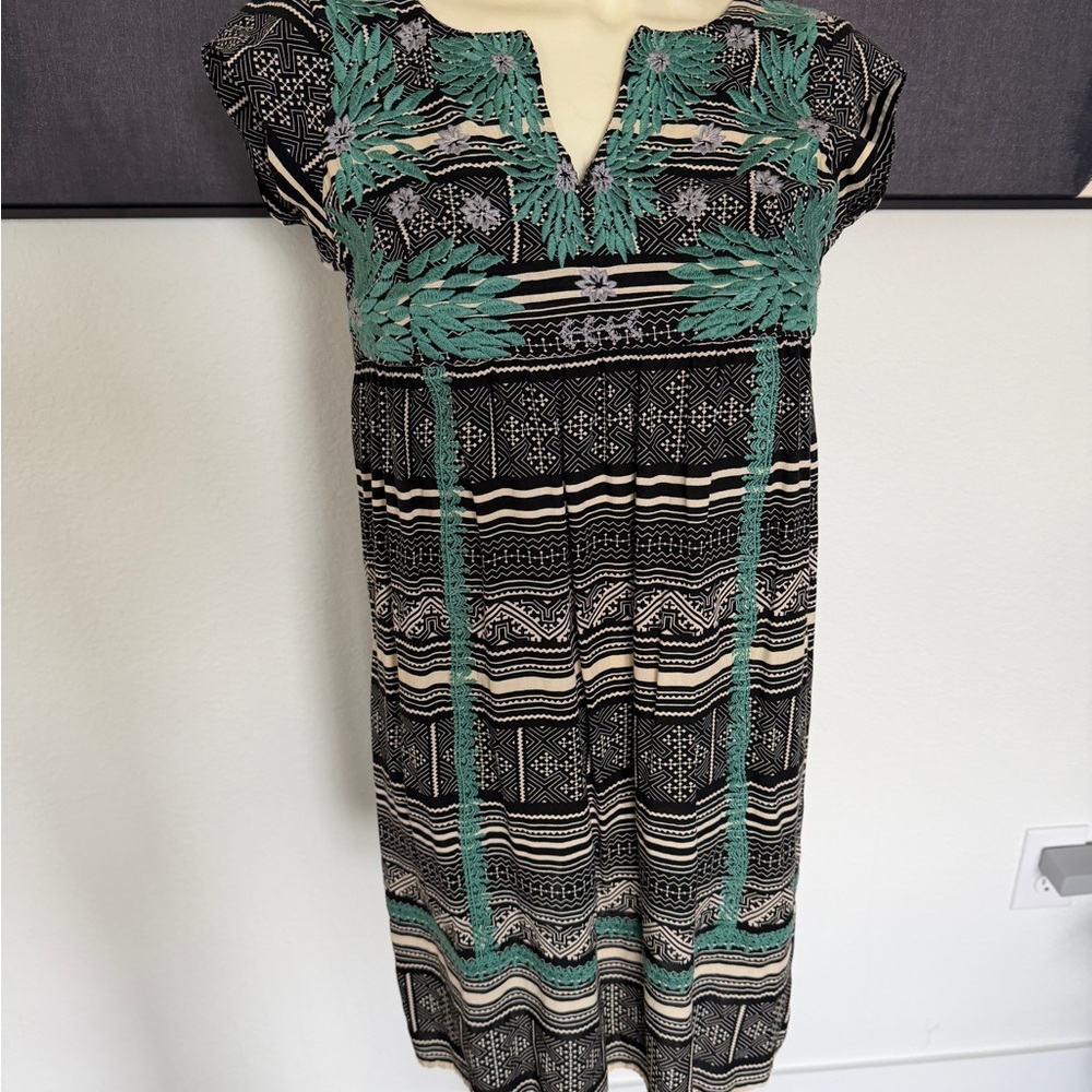 THML Black and Teal Patterned Midi Dress XS Boho